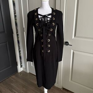 NWT Givenchy Black Stretch Lace Up Midi Dress Size FR 42 US L